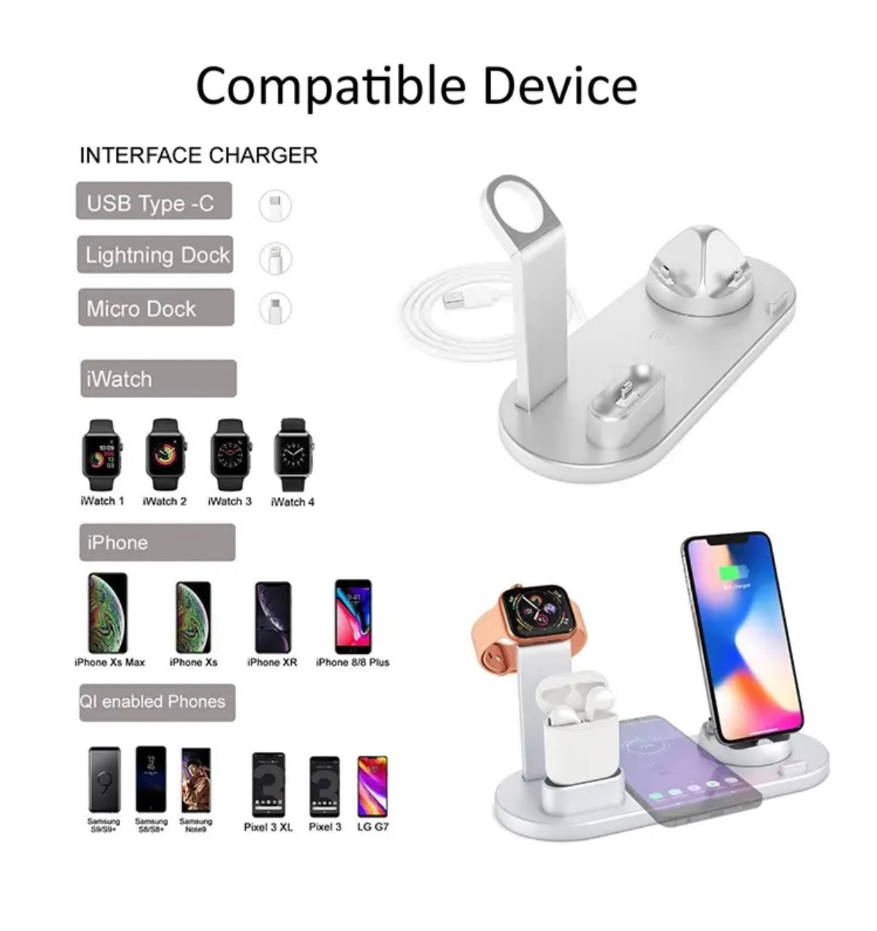 Portable Wireless Charger 5 in 1 | Station Pad | Watch, Airpods, iPhone and Standard Android Charger